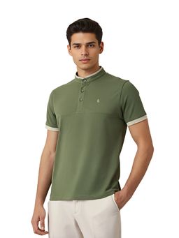 OUTERWORLD - Olive Solid Mandarin Neck Men's T-Shirt