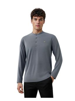 OUTERWORLD - Grey Solid Mandarin Neck Men's T-Shirt