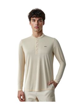 OUTERWORLD - Off White Solid Mandarin Neck Men's T-Shirt