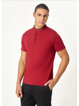 OUTERWORLD - Red Solid Mandarin Neck Men's T-Shirt