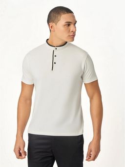 OUTERWORLD - Men's White Solid Mandarin Neck T-Shirt