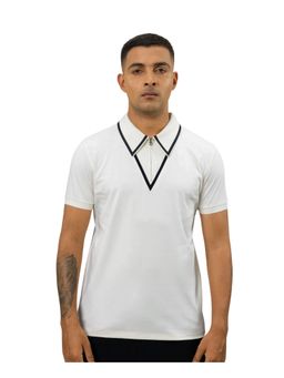 OUTERWORLD - Off White Solid Collar Neck Half Sleeves Polo T-Shirt
