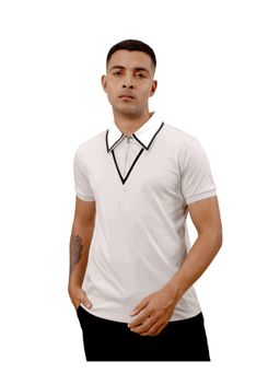 OUTERWORLD - Beige Solid Collar Neck Men's Half Sleeve Polo T-Shirt