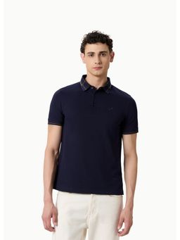 OUTERWORLD - Navy Blue Solid Collar Neck Men's Polo T-Shirt