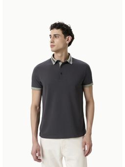 OUTERWORLD - Grey Solid Collar Neck Men's Polo T-Shirt