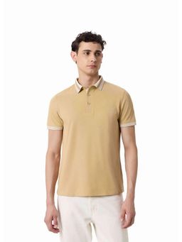 OUTERWORLD - Beige Collar Neck Men's Polo T-Shirt