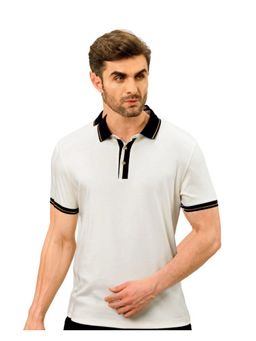 OUTERWORLD - Off White Solid Collar Neck Men's Regular Fit Polo T-Shirt