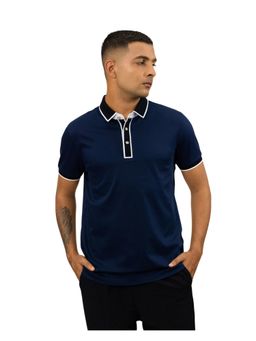 OUTERWORLD - Navy Blue Solid Collar Neck Men's Polo T-Shirt