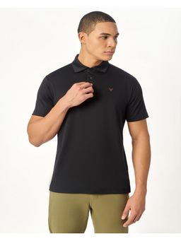 OUTERWORLD - Black Solid Collar Neck Men's Polo Half Sleeve T-Shirt