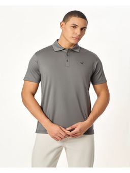 OUTERWORLD - Grey Solid Collar Neck Men's Polo T-Shirt