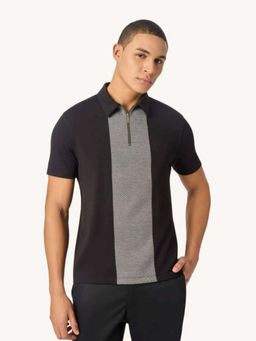 OUTERWORLD - Black Solid Half Sleeves Collar Neck Men's Polo T-Shirt