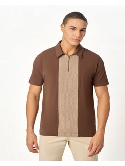 OUTERWORLD - Brown Colorblock Collar Neck Men's Polo T-Shirt