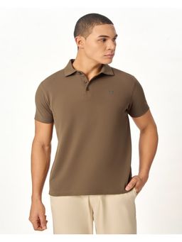 OUTERWORLD - Men's Brown Solid Collar Neck Polo T-Shirt