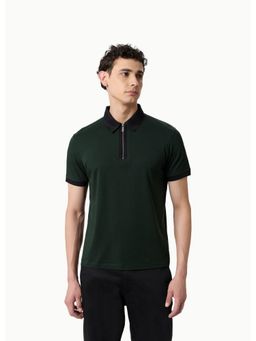 OUTERWORLD - Green Solid Collar Neck Men's Polo T-Shirt