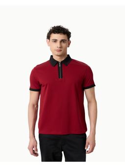 OUTERWORLD - Red Half Sleeves Solid Collar Neck Men's Polo T-Shirt