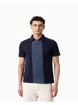 OUTERWORLD - Solid Navy Blue Collar Neck Men's Polo T-Shirt