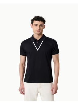 OUTERWORLD - Black Solid Half Sleeves Collar Neck Men's Polo T-Shirt