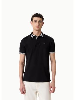OUTERWORLD - Black Collar Neck Men's Solid Half Sleeve Polo T-Shirt