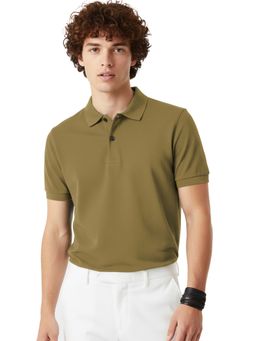 LEOTUDE - Men's Green Solid Cotton Blend Polo T-Shirt