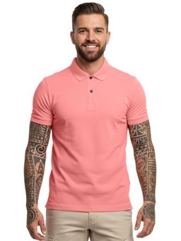 LEOTUDE - Men's Pink Solid Cotton Blend Polo T-Shirt