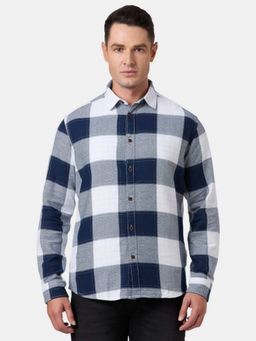 Pepe Jeans - Navy Blue Checkered Men's Long Sleeve Casual Shirt