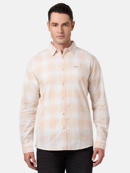 Pepe Jeans - Beige Checkered Men's Long Sleeve Casual Shirt