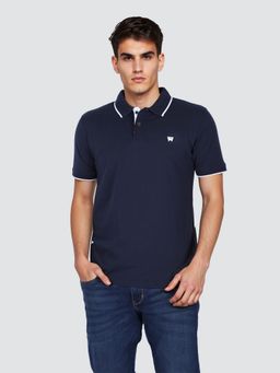Wrangler - Men's Blue Pure Cotton Solid Polo T-Shirt