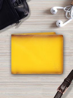 Louis Stitch - Men Green Leather Two Fold Wallet with Rfid in Yellow
