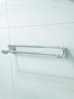 Kuber Industries - Wall Mounted Cloth Holder SS Self Adhesive Grey