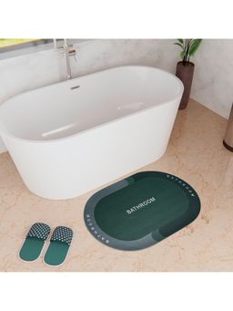 Kuber Industries - Oval Bathroom Mat Soft Anti Skid Non Woven Floor Mat HY087 Dark Green