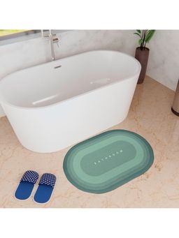 Kuber Industries - Oval Bathroom Mat Soft Anti Skid Bath Mat Non Woven Floor Mat HY083 Green