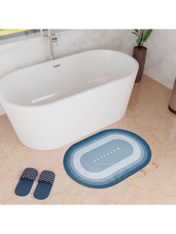 Kuber Industries - Oval Bathroom Mat Soft Anti Skid Bath Mat Non Woven Floor Mat HY082 Blue