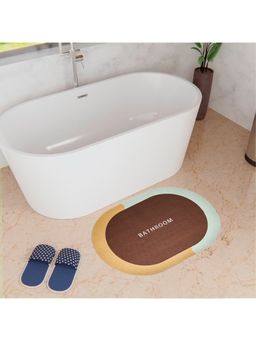 Kuber Industries - Oval Bathroom Mat Soft Anti Skid Bath Mat Non Woven Floor Mat HY075 Brown