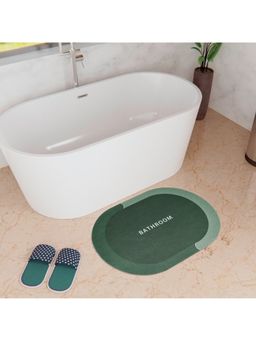 Kuber Industries - Oval Bathroom Mat Soft Anti Skid Bath Mat Non Woven Floor Mat HY074 Green