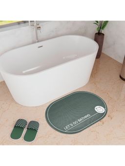 Kuber Industries - Oval Bathmat Soft Anti Skid Bath Mat Non Woven Floor Mat HY071 Green