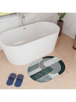 Kuber Industries - Oval Bath mat Soft Anti Skid Door Mat Non Woven Floor Mat HY050 |Black & Gray