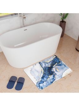 Kuber Industries - Bathmat | Diatom Mud Rectangular Mat | Anti Skid Door Mat | Blue & White