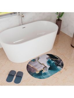 Kuber Industries - Diatom Mud Oval Bath mat Anti Skid Door Mat Bath Mat - Gold & Blue