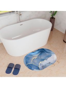 Kuber Industries - Diatom Mud Oval Bathmat Anti Skid Door Mat Super Absorbent Bath Mat HY037 Blue