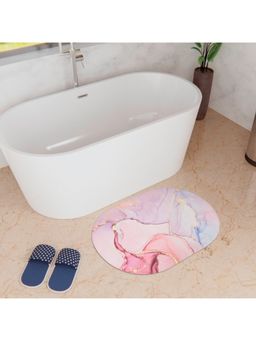 Kuber Industries - Diatom Mud Oval Bathmat Anti Skid Door Mat Super Absorbent Bath Mat HY036 Pink