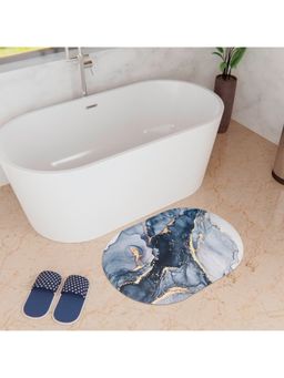 Kuber Industries - Diatom Mud Oval Bathmat Anti Skid Door Mat Super Absorbent Bath Mat HY033 Blue