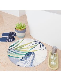 Kuber Industries - Round Leaf Print Bath mat Anti Skid Door Mat, Bath Mat - Gray & Green