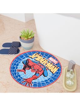 Kuber Industries - Round Marvel Spiderman Bath mat With Red Border Super Bath Mat Blue & Red