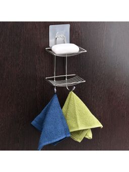 Kuber Industries - Soap Holder Wall Double Layer Soap Dish Rack Dish Strainer Rack Silver