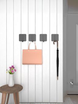 Kuber Industries - 4 Pieces Towel Hooks | Self Adhesive Wall Hooks Grey