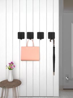 Kuber Industries - 4 Pieces Towel Hooks | Self Adhesive Wall Hooks Black