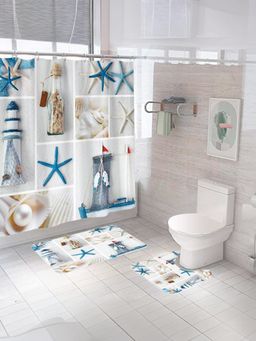 Kuber Industries - Shower Curtain & Bathmat Set of 3 Multicolor