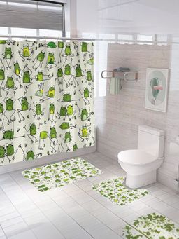 Kuber Industries - Shower Curtain & Bathmat 3 Pcs Set (Funky Frogs)