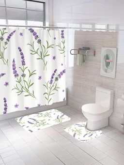 Kuber Industries - Shower Curtain & Bathmat Set of 3 Multicolor