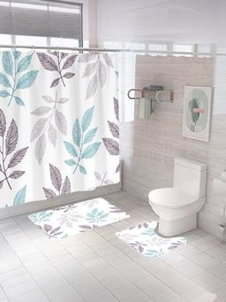 Kuber Industries - Shower Curtain & Bathmat Set of 3 Multicolor